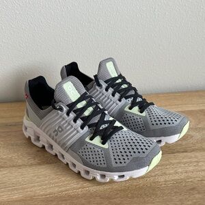 On Running Women's Gray & Light Green Cloudflow Athletic Shoes